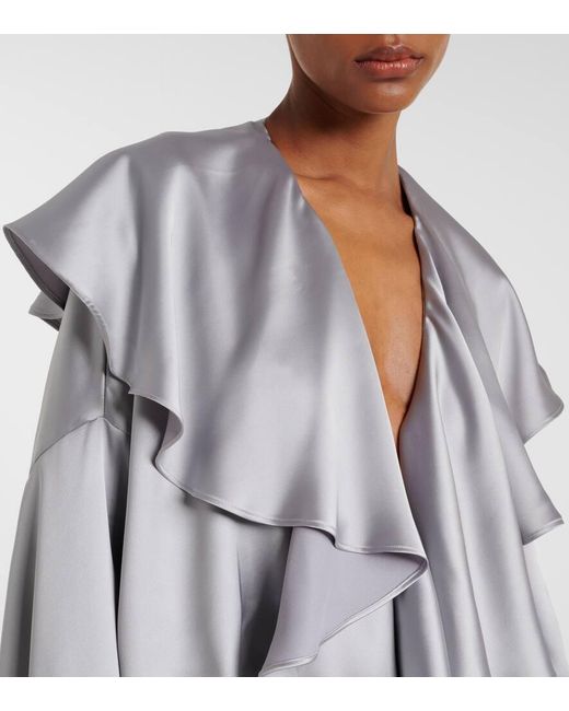 Norma Kamali Gray Ruffled Satin Bodysuit