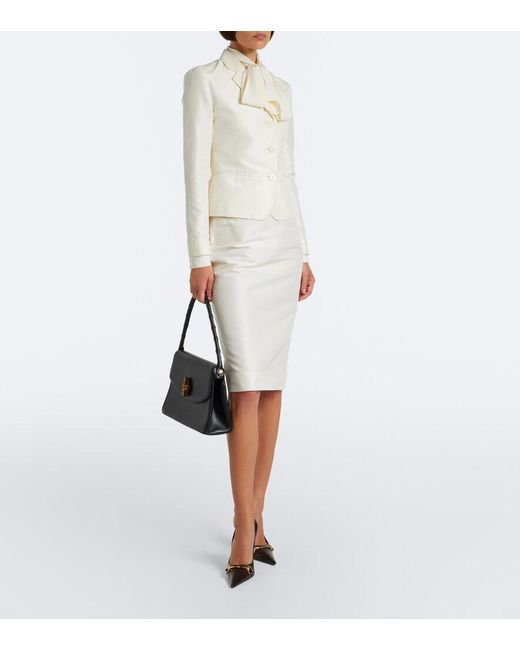 Gucci White Silk Faille Pencil Skirt