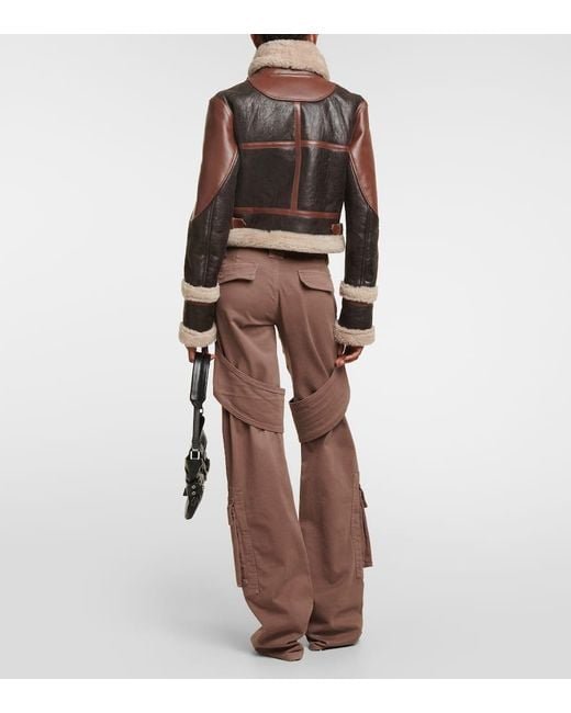 Blumarine Brown Shearling-Trimmed Leather Jacket
