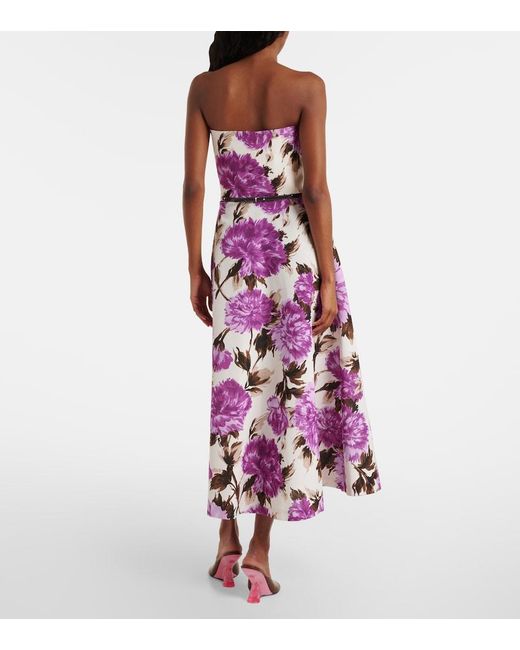 Max Mara Purple Floral Cotton-Blend Faille Midi Dress