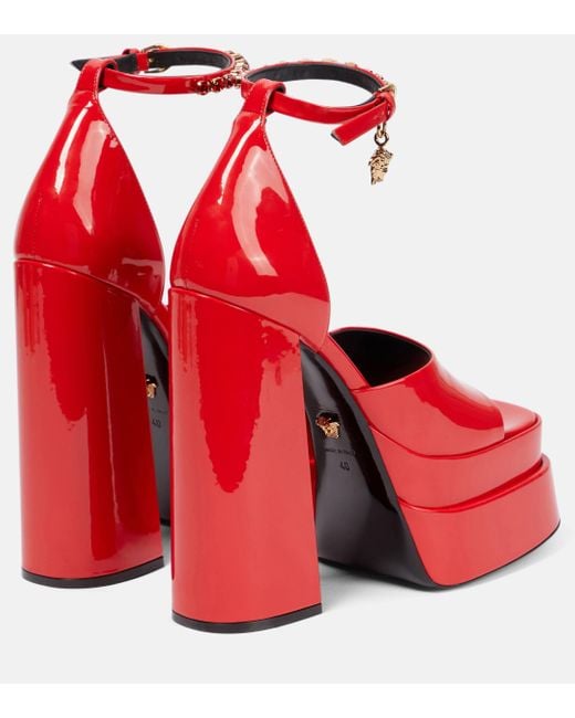 Versace Red Medusa Aevitas Patent Leather Platform Sandals