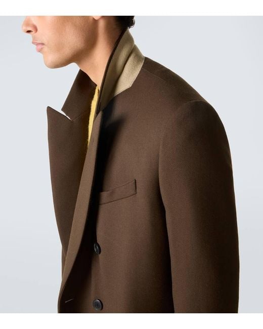 Dries Van Noten Brown Double-Breasted Wool Coat for men