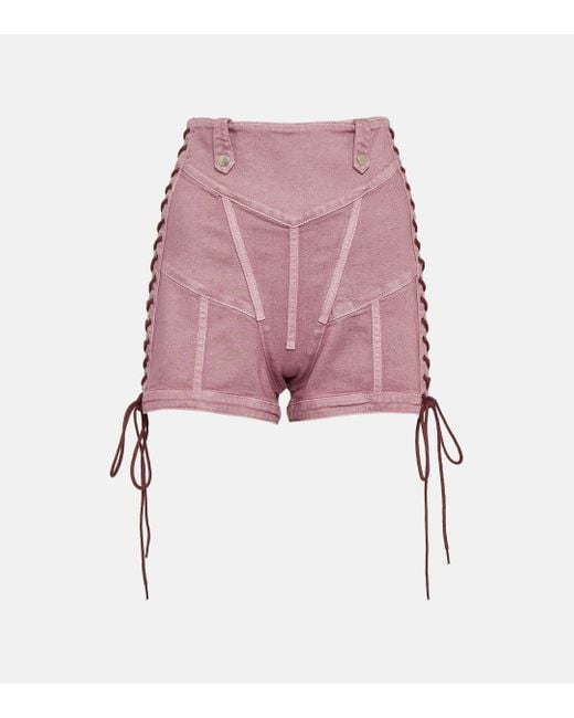 Jean Paul Gaultier Pink X Knwls High-rise Denim Corset Shorts
