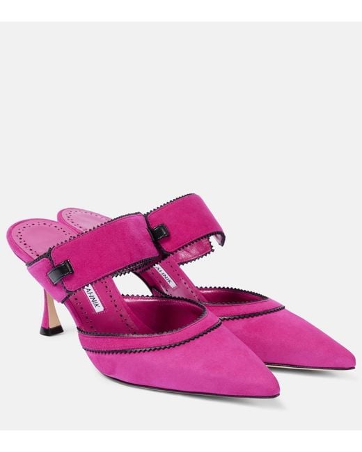 Manolo Blahnik Pink Brontiamusa 70 Suede Mules