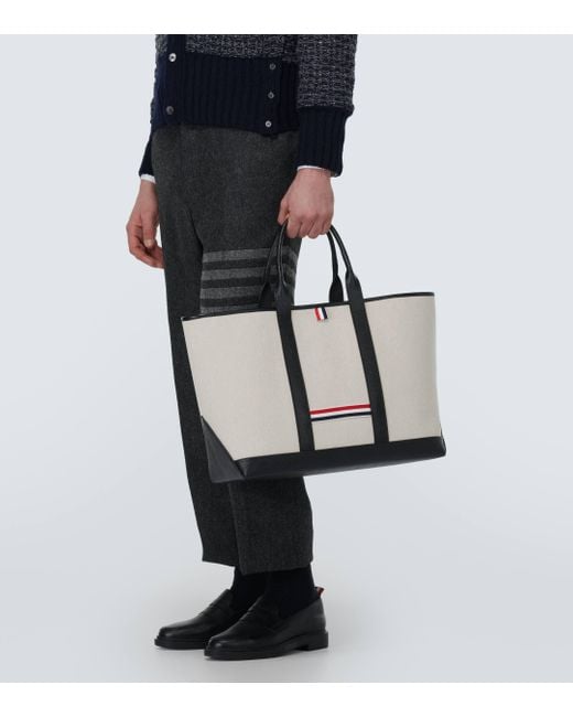Thom Browne White Tool Medium Leather-trimmed Tote Bag for men