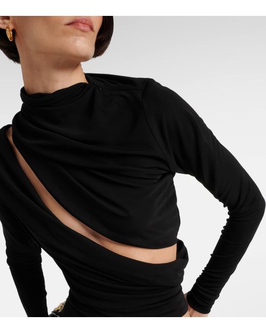 Christopher Esber Black Asymmetric Draped Cutout Midi Dress