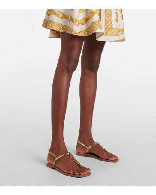 Versace Brown Metallic Leather Thong Sandals
