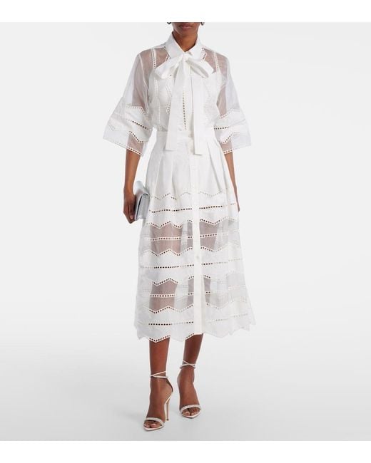 Elie Saab White Tie-Neck Cotton And Silk-Blend Blouse