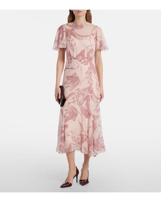 Erdem Pink Printed Silk-Chiffon Midi Dress