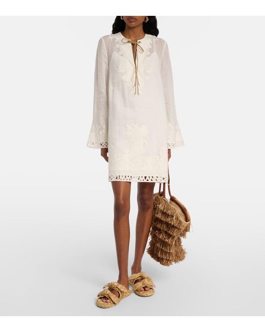 Zimmermann White Indra Embroidered Ramie Minidress