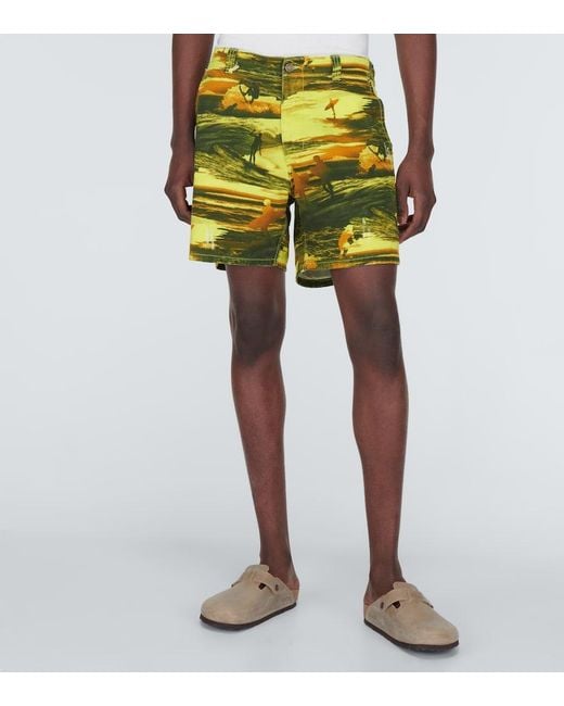 ERL Yellow Printed Cotton Shorts for men