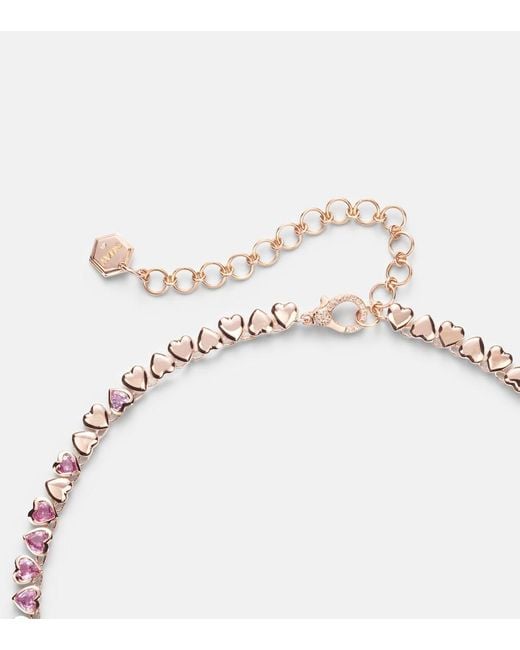 SHAY Metallic 18Kt Rose Tennis Necklace With Sapphires And Diamond