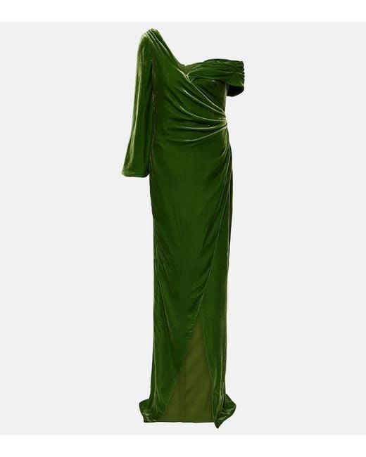 Costarellos Green Rubinia Silk-Blend Velvet Gown
