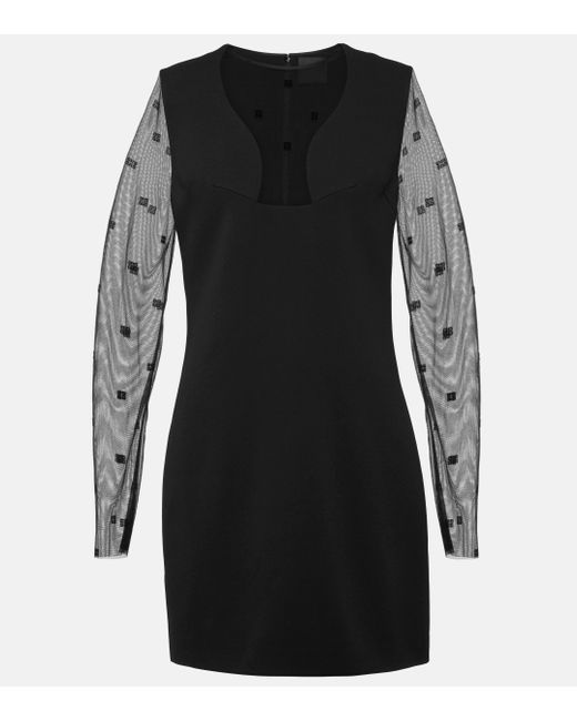 Givenchy Black Logo Embroidered Mesh And Jersey Minidress