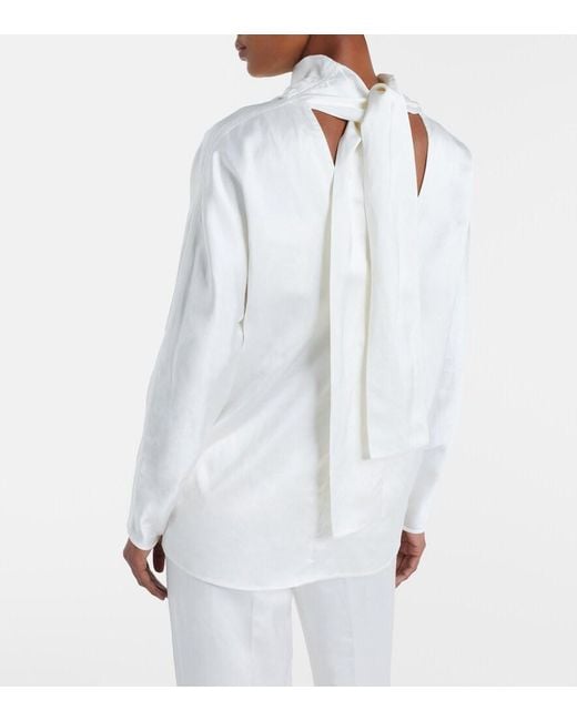 Totême White Draped Satin Blouse