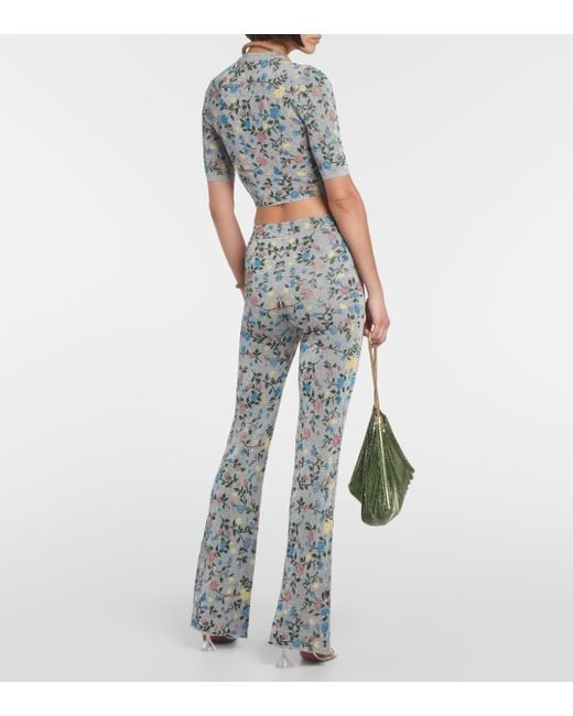 Rabanne Gray Metallic Floral High-rise Flared Pants