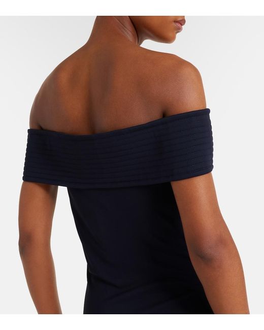 Alaïa Blue Off-Shoulder Jersey Maxi Dress