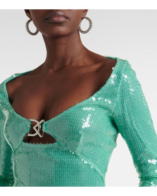 David Koma Green Sequined Minidress