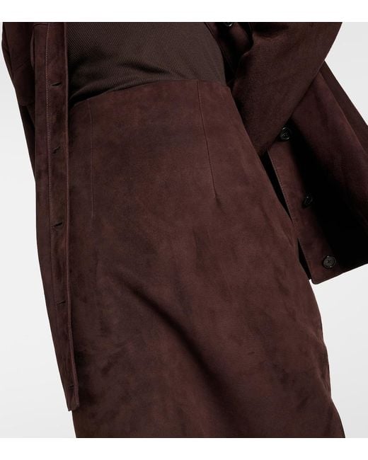 Khaite Brown Loxley Suede Pencil Skirt