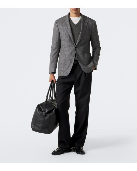 Canali Black Herringbone Wool And Cashmere Blazer for men