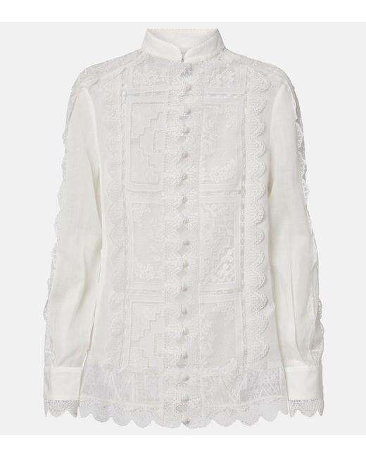 Zimmermann White Floral Lace Ramie Shirt