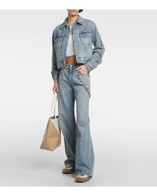 Loewe Blue Verzierte High-Rise Flared Jeans