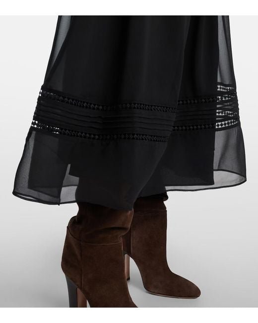 Polo Ralph Lauren Black Lace-Trimmed Georgette Midi Dress