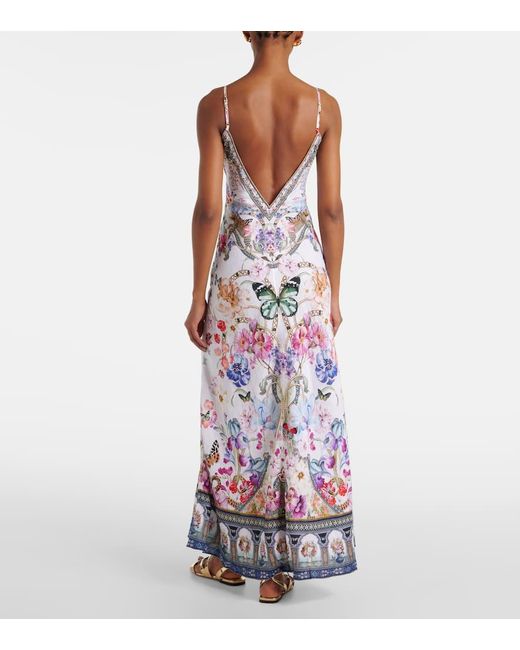 Robe Imprimee En Lin A Cristaux Camilla en coloris White