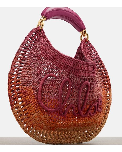 Chloé Red Summer Banana Medium Raffia Shoulder Bag