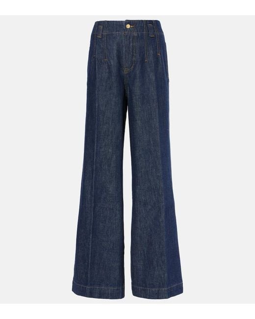 FRAME Blue High-Rise Wide-Leg Jeans