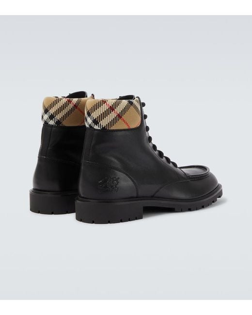Burberry Black Rogue Leather Combat Boots for men