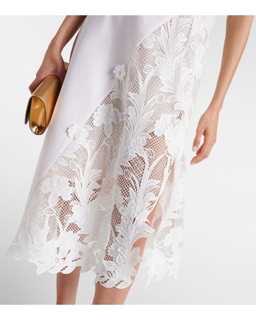 Oscar de la Renta Natural Lace-Trimmed Wool-Blend Midi Dress