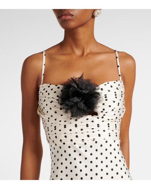 Self-Portrait White Floral-Applique Polka-Dot Satin Maxi Dress
