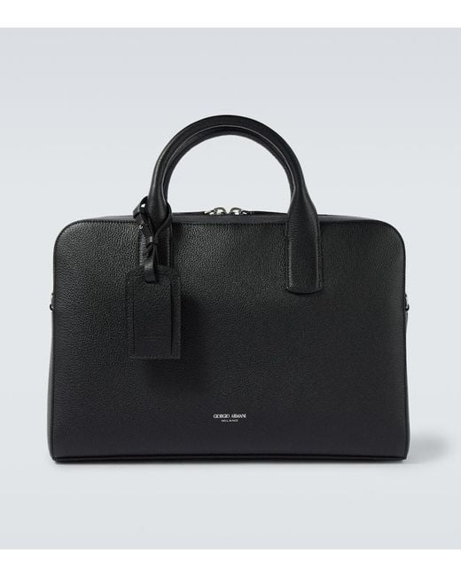 Giorgio Armani Black Leather Briefcase for men