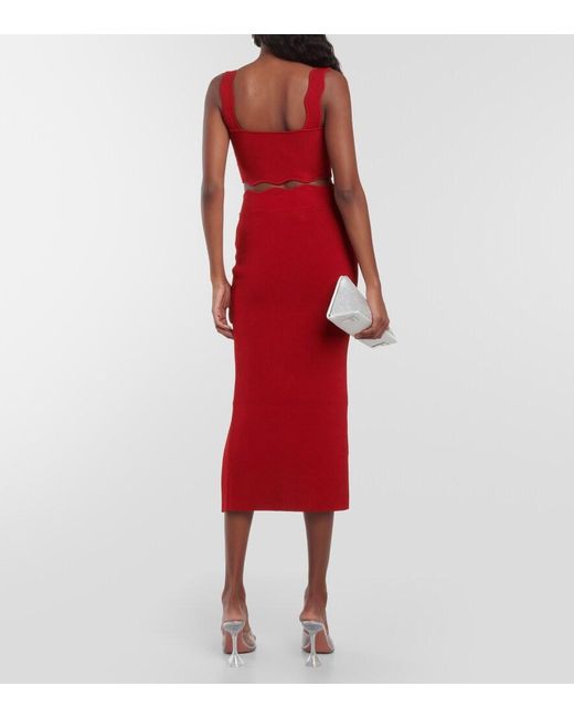 Galvan Red Delia Scalloped Midi Skirt