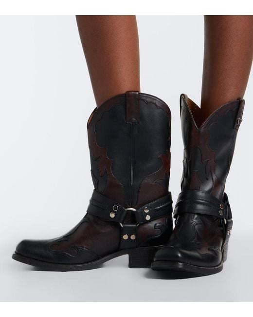 Versace Black Sylvester Leather Cowboy Boots