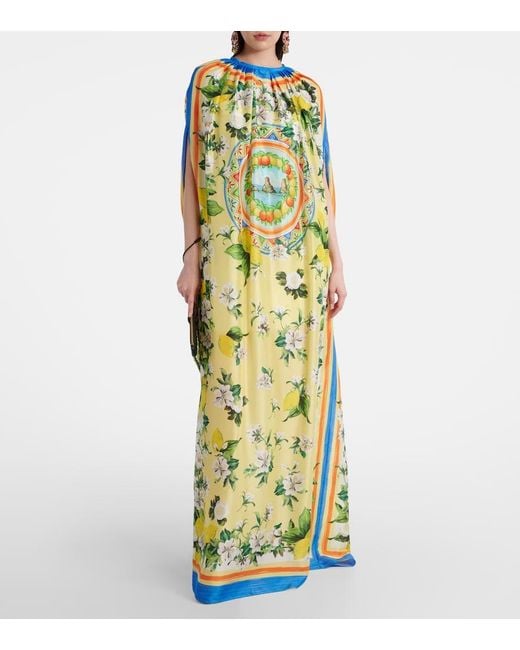Dolce & Gabbana Green Printed Silk Cape