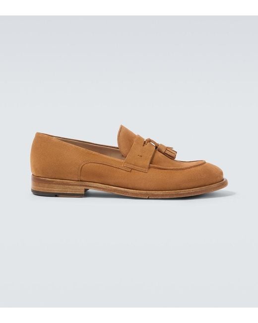 Eleventy Brown Tasseled Suede Penny Loafers for men