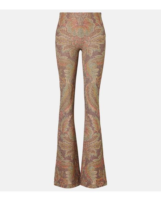 Etro Natural Printed Jersey Flared Pants