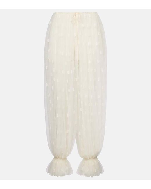 Chloé White Embroidered Silk Lace Wide-Leg Pants