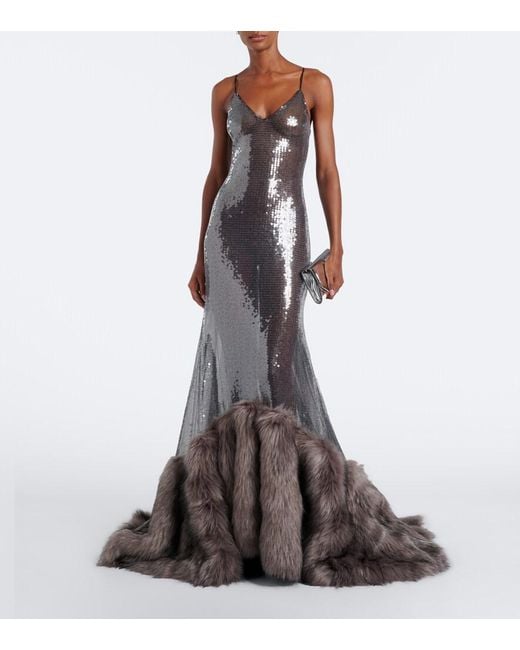 David Koma Brown Sequined Gown