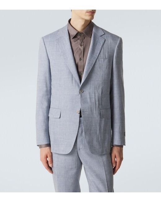 Canali Blue Linen And Wool Suit for men
