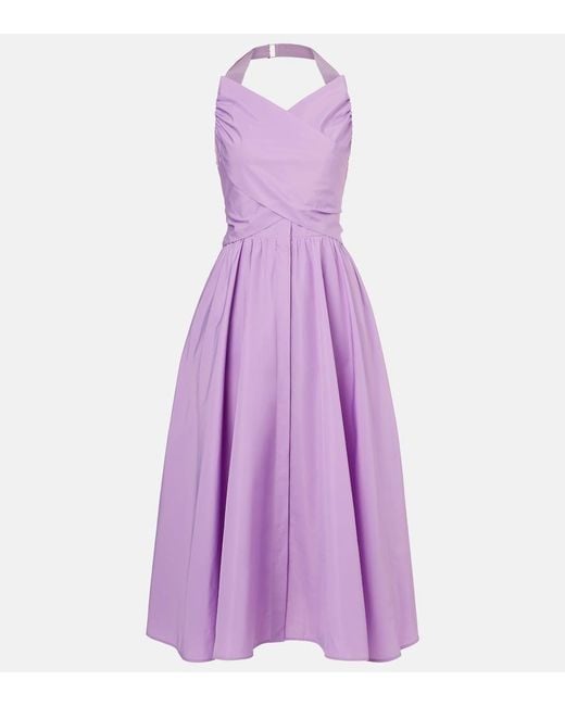 Patou Purple Gathered Faille Midi Dress