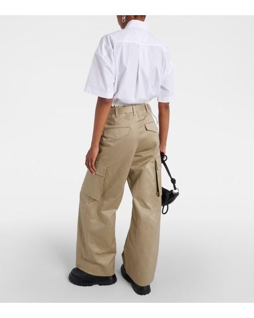 Sacai Natural High-Rise Cotton Gabardine Wide-Leg Pants