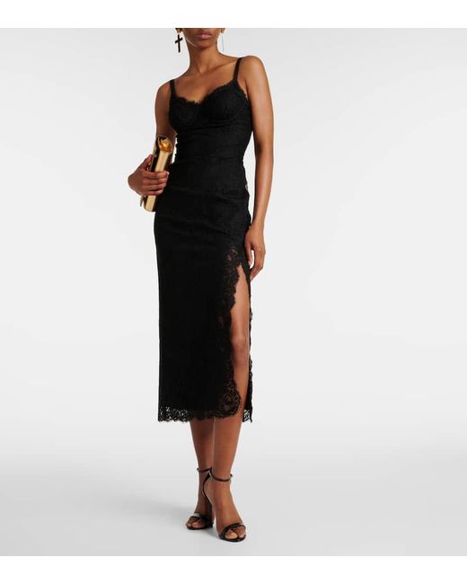 Vestido lencero de encaje chantilly Dolce & Gabbana de color Black