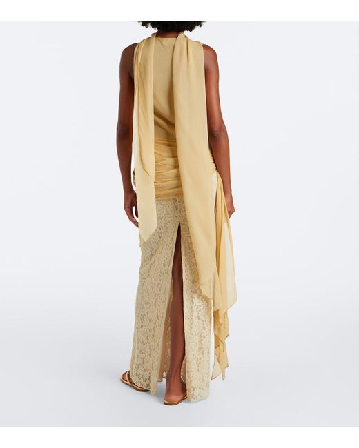 De La Vali Natural Rosa Lace-Paneled Georgette Maxi Dress