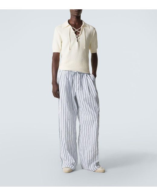 Dolce & Gabbana Blue Striped Poplin Wide-Leg Pants for men