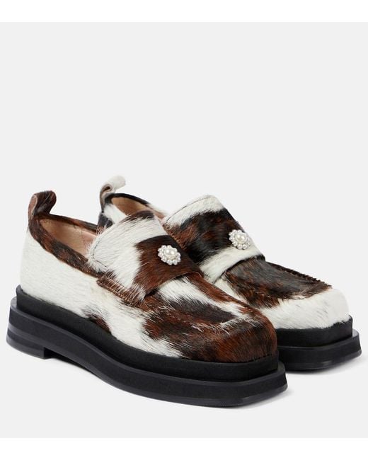 Simone Rocha Brown Heart Toe Calf Hair Platform Loafers