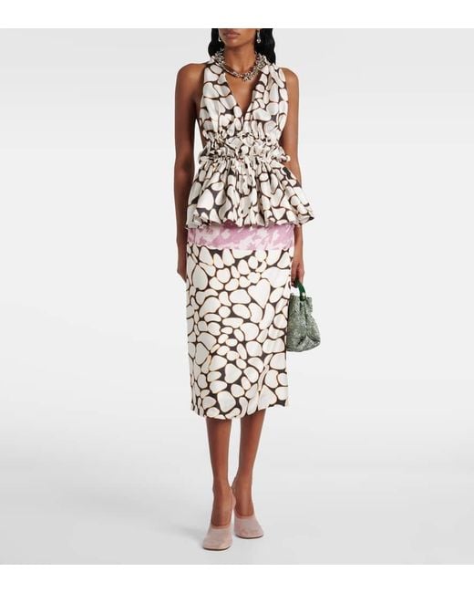 Dries Van Noten White Bedrucktes Top Aus Seiden-Twill