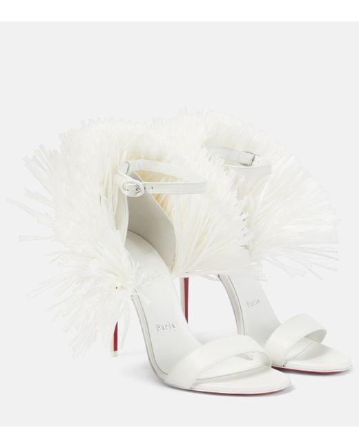 Christian Louboutin White Bridal Loubigirl 100 Raffia-trimmed Leather Sandals